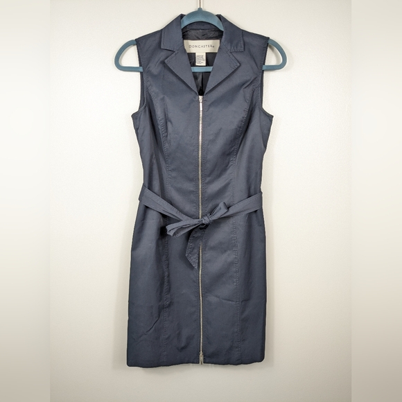 Doncaster Full Zip Collared Dress Belted Size Medium Business Casual Navy Blue - Picture 9 of 16